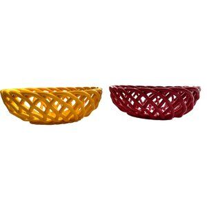 Arlington Designs Red Yellow Braided Woven Ceramic Bowls Oval Design Basket 10”
